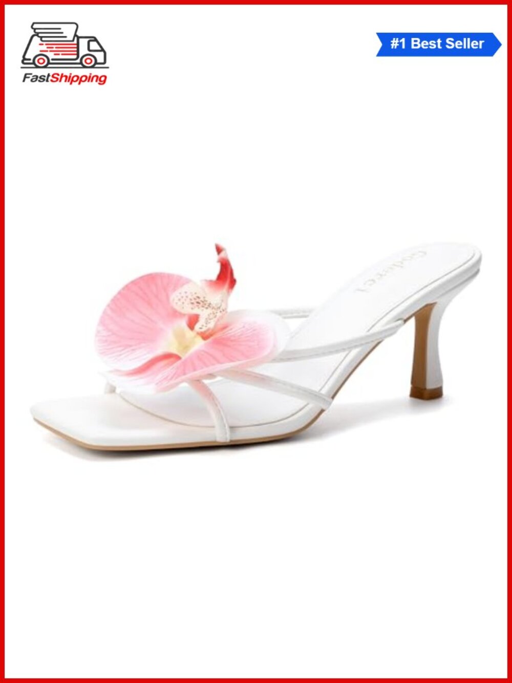✨ Flower Kitten Heel Slingback Sandals Square Toe Padded Slip On Dress Heels